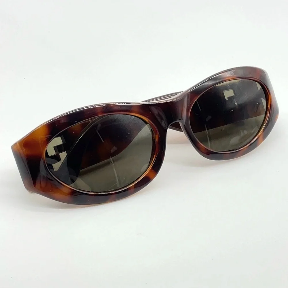 Auth Fendi Gold Logo Brown Print Sunglasses
